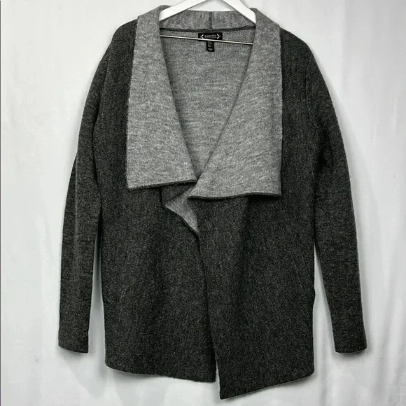 Nanette Lepore Cardigan Gray L Open Front Shawl Collar Pockets Soft 23% Wool EUC - Picture 1 of 11